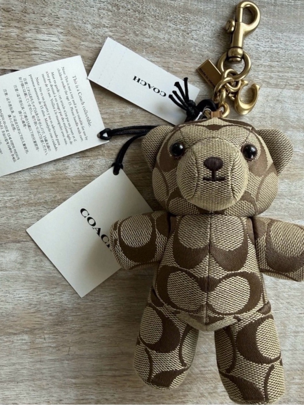 Coach Beige & Brown Signature Bear Bag Charm